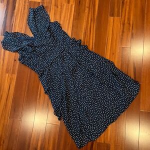 Blue Polka Dot Dress Tiered Ruffle Adrianna Papell Cocktail Party Summer Size 6‎